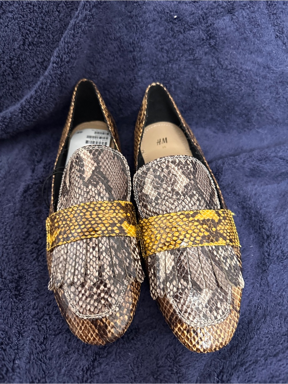 H&M Snake-Print Loafers in Brown and Yellow